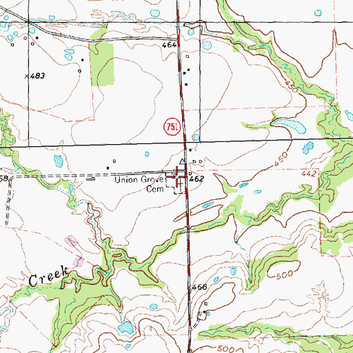 Topographic Map of Union Grovel Cemetery, TX