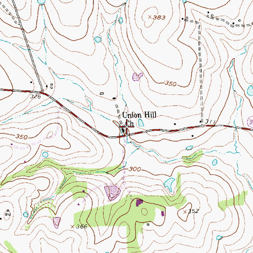 Topographic Map of Union Hill Church, TX