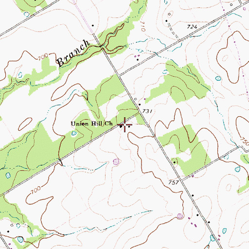 Topographic Map of Union Hill Church, TX