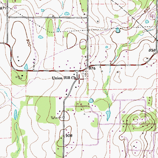 Topographic Map of Union Hill Church, TX