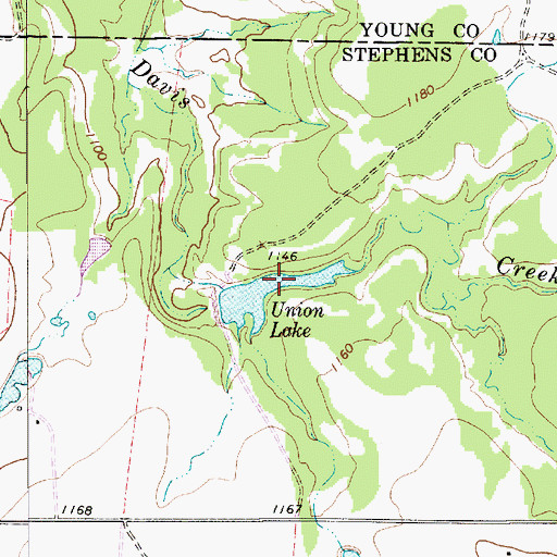 Topographic Map of Union Lake, TX