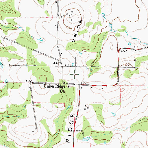 Topographic Map of Union Ridge, TX