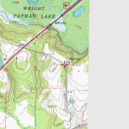 Topographic Map of Unionville Church, TX