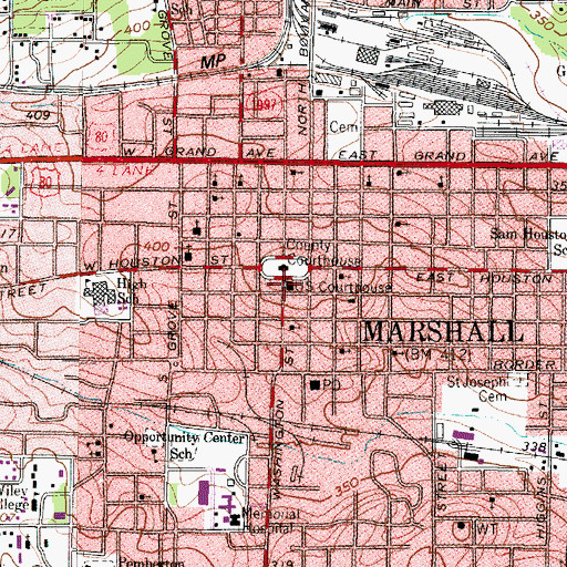 Topographic Map of United States Courthouse, TX