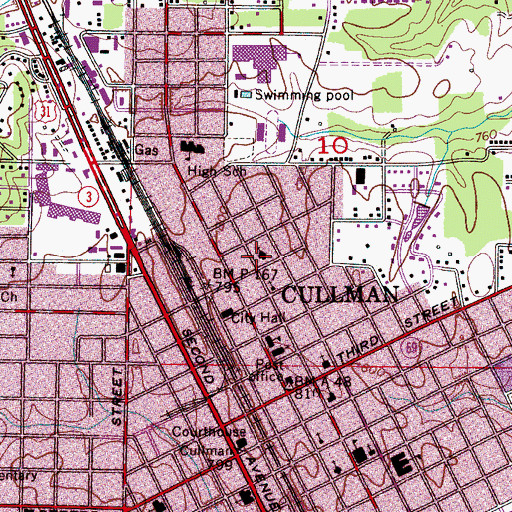 Topographic Map of Grace Episcopal Church, AL