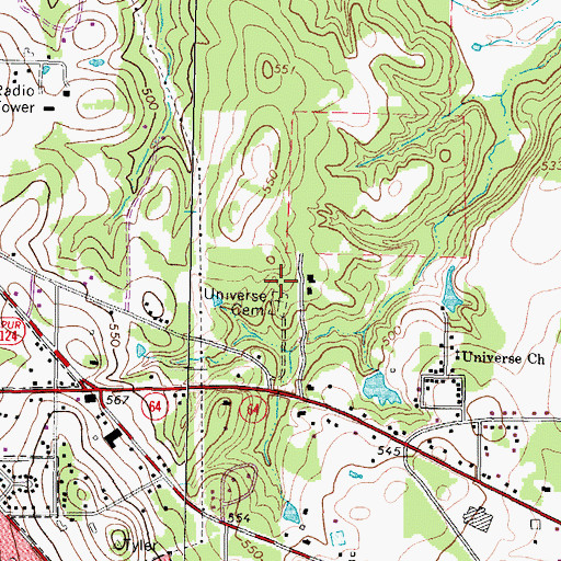 Topographic Map of Universe Cemetery, TX