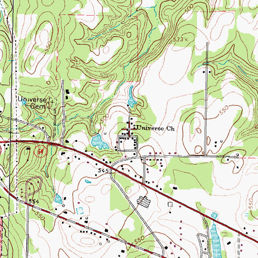 Topographic Map of Universe Church, TX