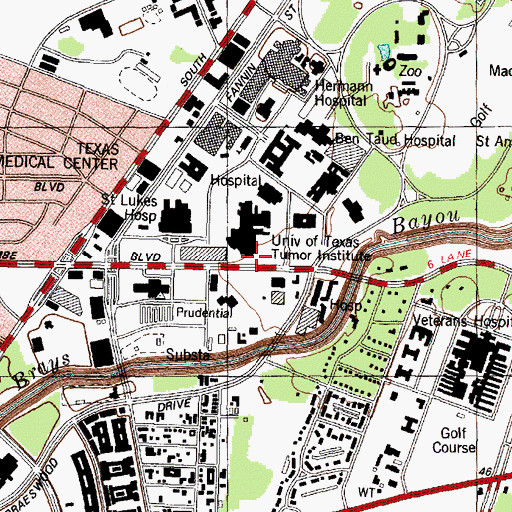 Topographic Map of University of Texas M D Anderson Cancer Center, TX