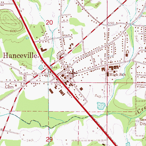 Topographic Map of Hanceville First Baptist Church, AL