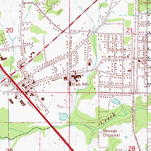 Topographic Map of Hanceville High School, AL