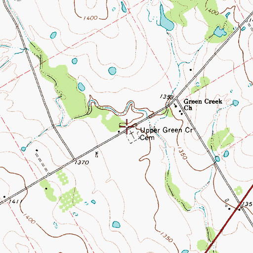Topographic Map of Upper Green Creek Cemetery, TX