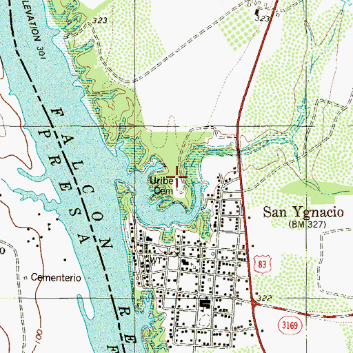 Topographic Map of Uribe Cemetery, TX
