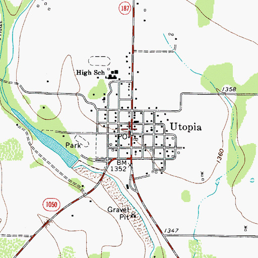 Topographic Map of Utopia, TX