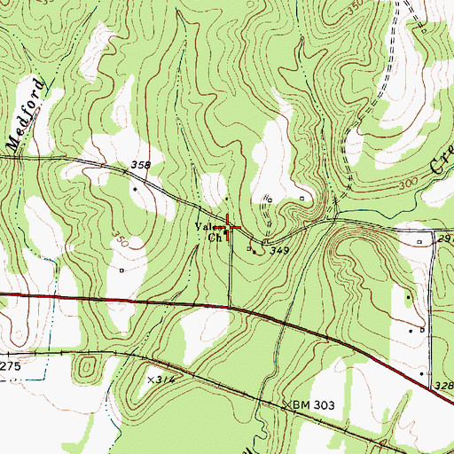 Topographic Map of Vales Church, TX