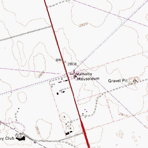 Topographic Map of Valhalla Mausoleum, TX