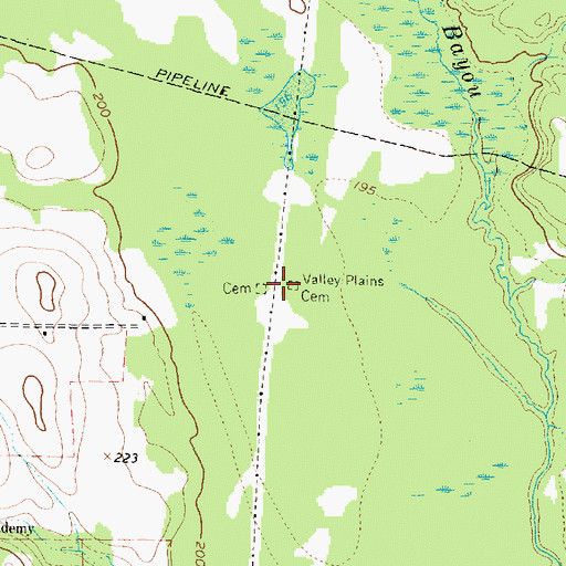 Topographic Map of Valley Plains Cemetery, TX