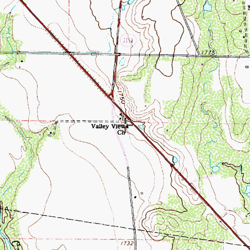 Topographic Map of Valley View Church, TX