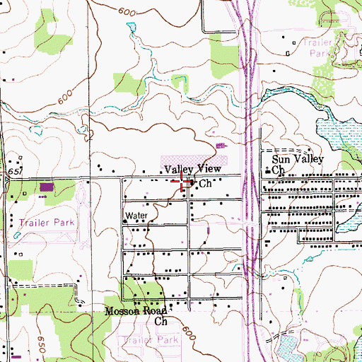 Topographic Map of Valley View Church, TX