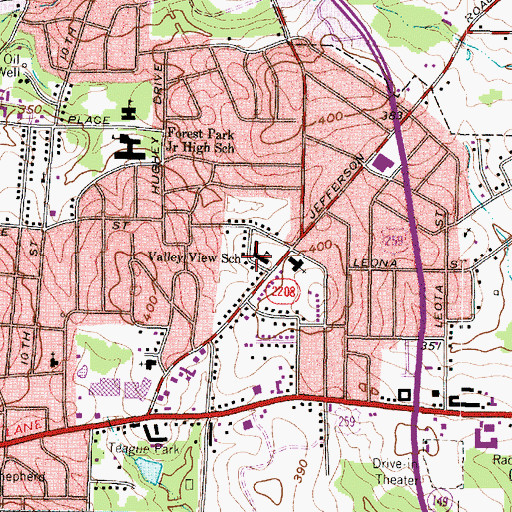 Topographic Map of Valley View School, TX