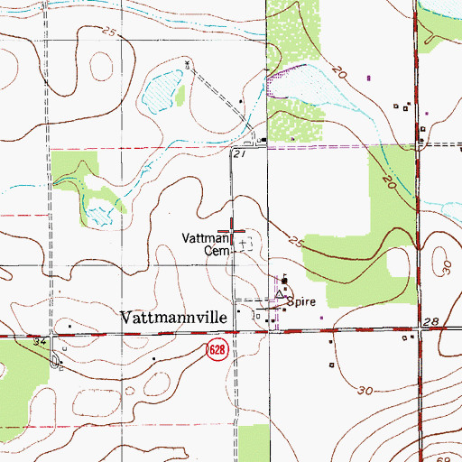 Topographic Map of Vattman Cemetery, TX