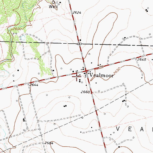 Topographic Map of Vealmoor, TX