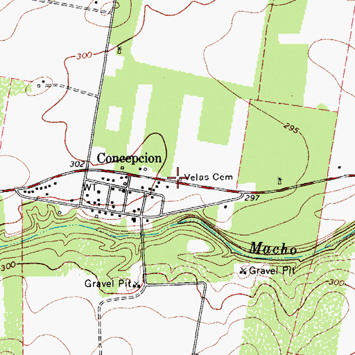 Topographic Map of Velas Cemetery, TX