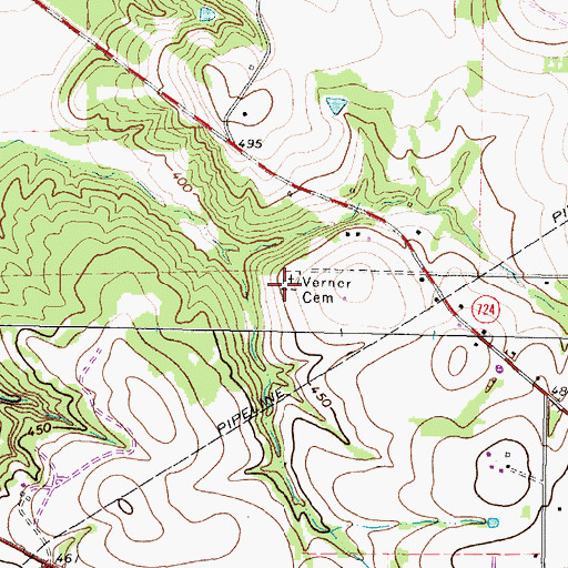 Topographic Map of Verner Cemetery, TX