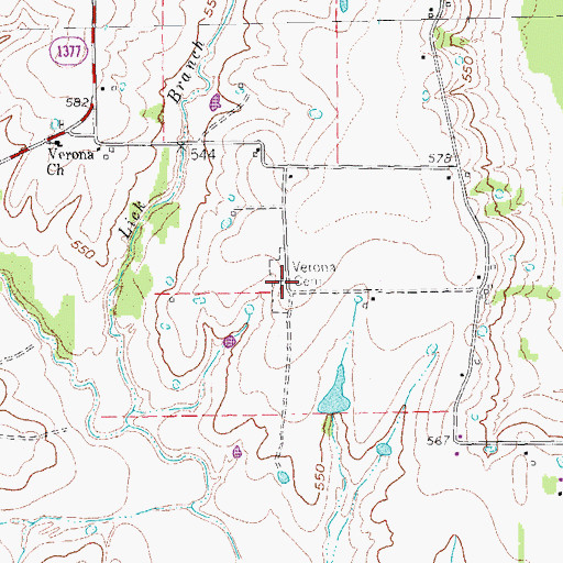 Topographic Map of Verona Cemetery, TX