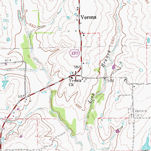 Topographic Map of Verona Church, TX