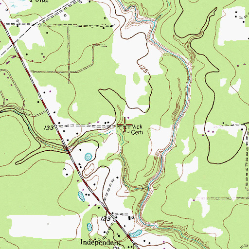 Topographic Map of Vick Cemetery, TX