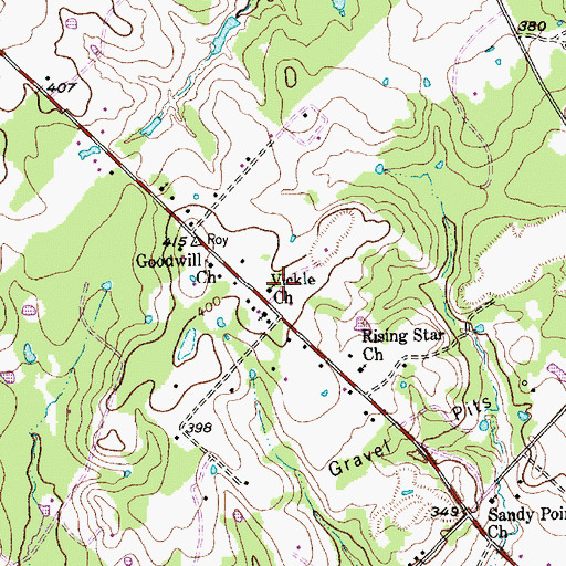 Topographic Map of Vickle Church, TX