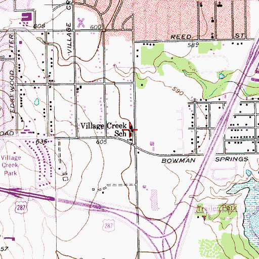 Topographic Map of Village Creek School, TX