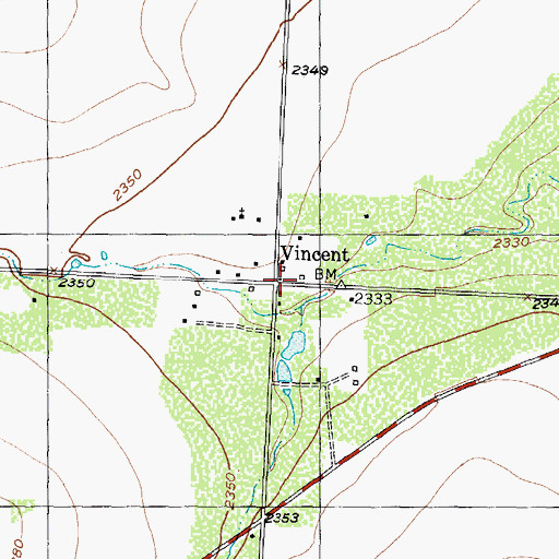 Topographic Map of Vincent, TX