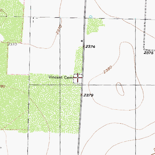 Topographic Map of Vincent Cemetery, TX