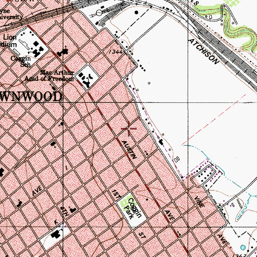 Topographic Map of Vincent Street Park, TX