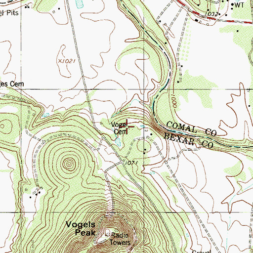 Topographic Map of Vogel Cemetery, TX
