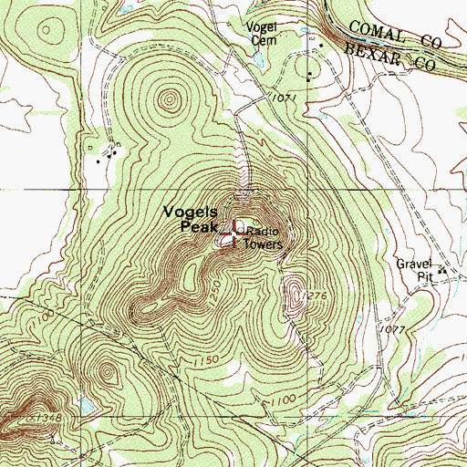 Topographic Map of Vogels Peak, TX