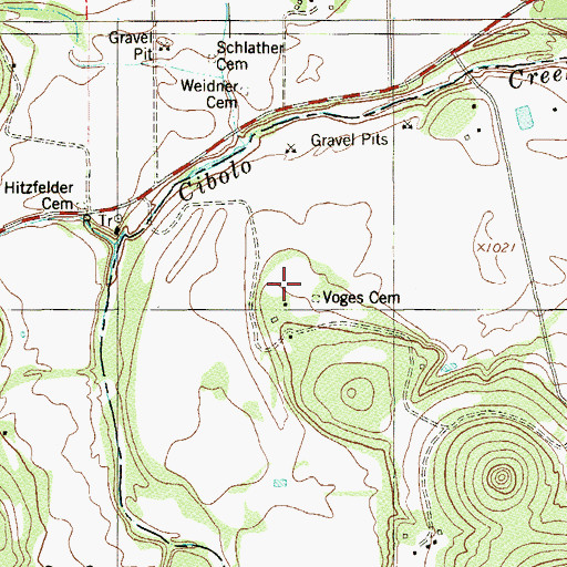 Topographic Map of Voges Cemetery, TX