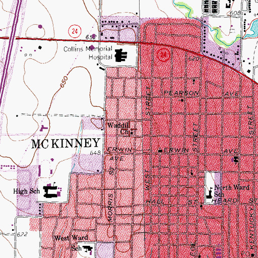 Topographic Map of Waddill Church, TX