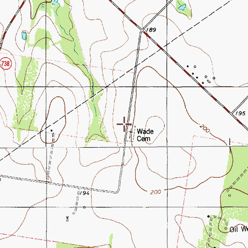 Topographic Map of Wade Cemetery, TX