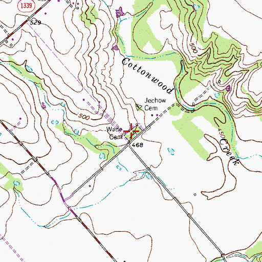 Topographic Map of Wade Cemetery, TX