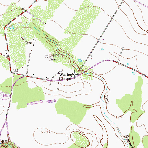 Topographic Map of Wades Chapel, TX