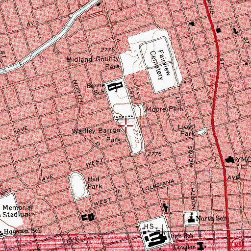 Topographic Map of Wadley Barron Park, TX