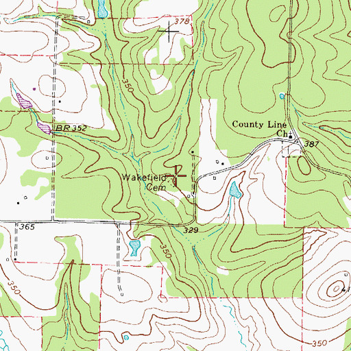 Topographic Map of Wakefield Cemetery, TX