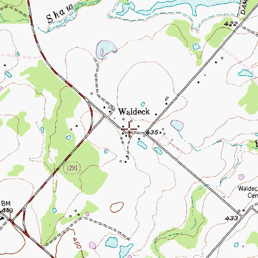 Topographic Map of Waldeck, TX