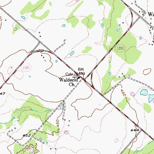 Topographic Map of Waldeck Church, TX