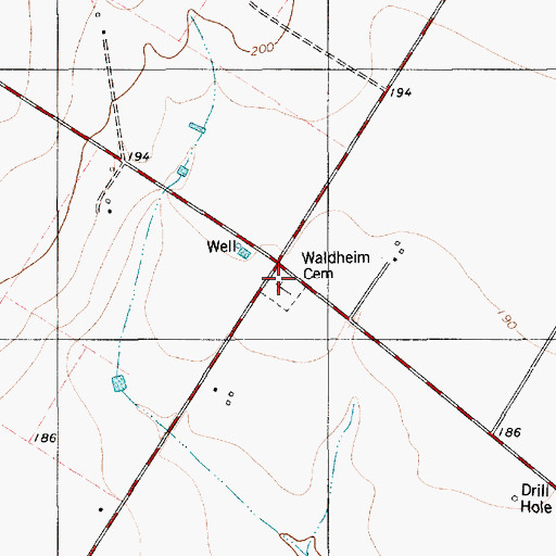 Topographic Map of Waldheim Cemetery, TX