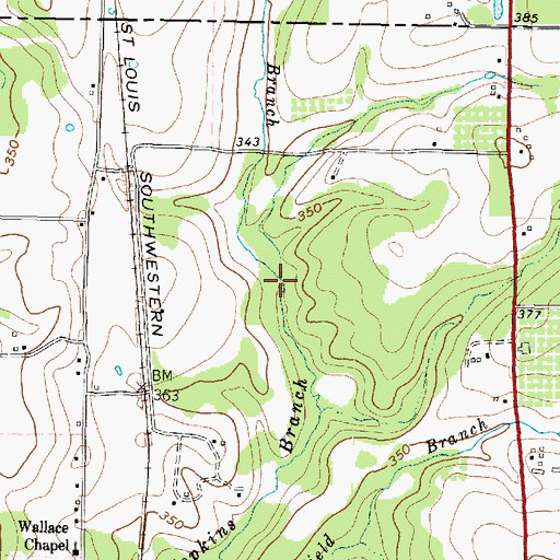 Topographic Map of Wallace Branch, TX