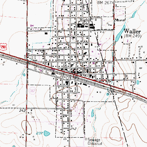 Topographic Map of Waller, TX