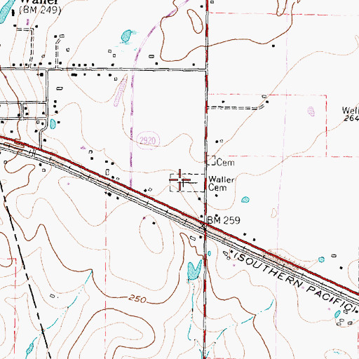 Topographic Map of Waller Cemetery, TX